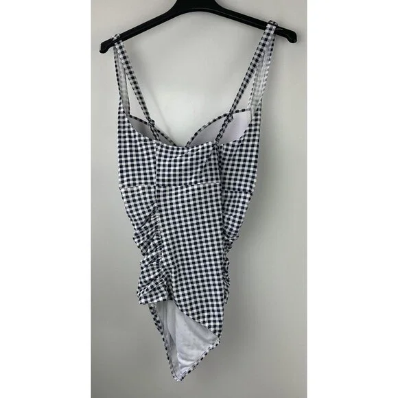 Torrid Navy Gingham Tie Front Wireless Ruched One-Piece Swimsuit Plus Size 4 4X - Picture 14 of 16